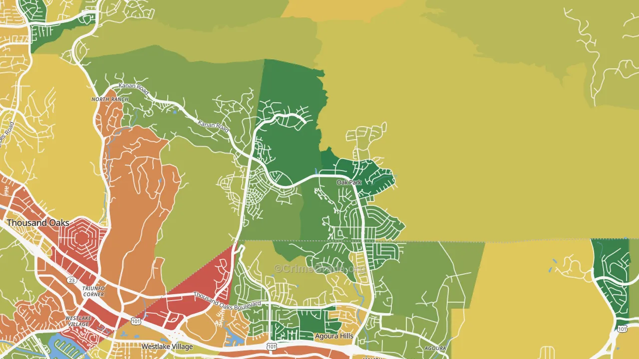 Oak Park, CA Map of Robbery Rates