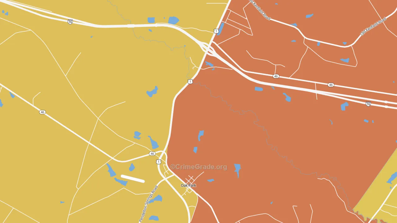 Oak Park, GA Map of Robbery Rates