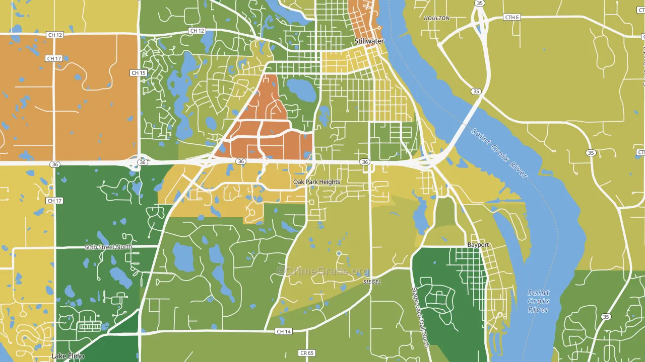 Oak Park Heights, MN Map of Robbery Rates