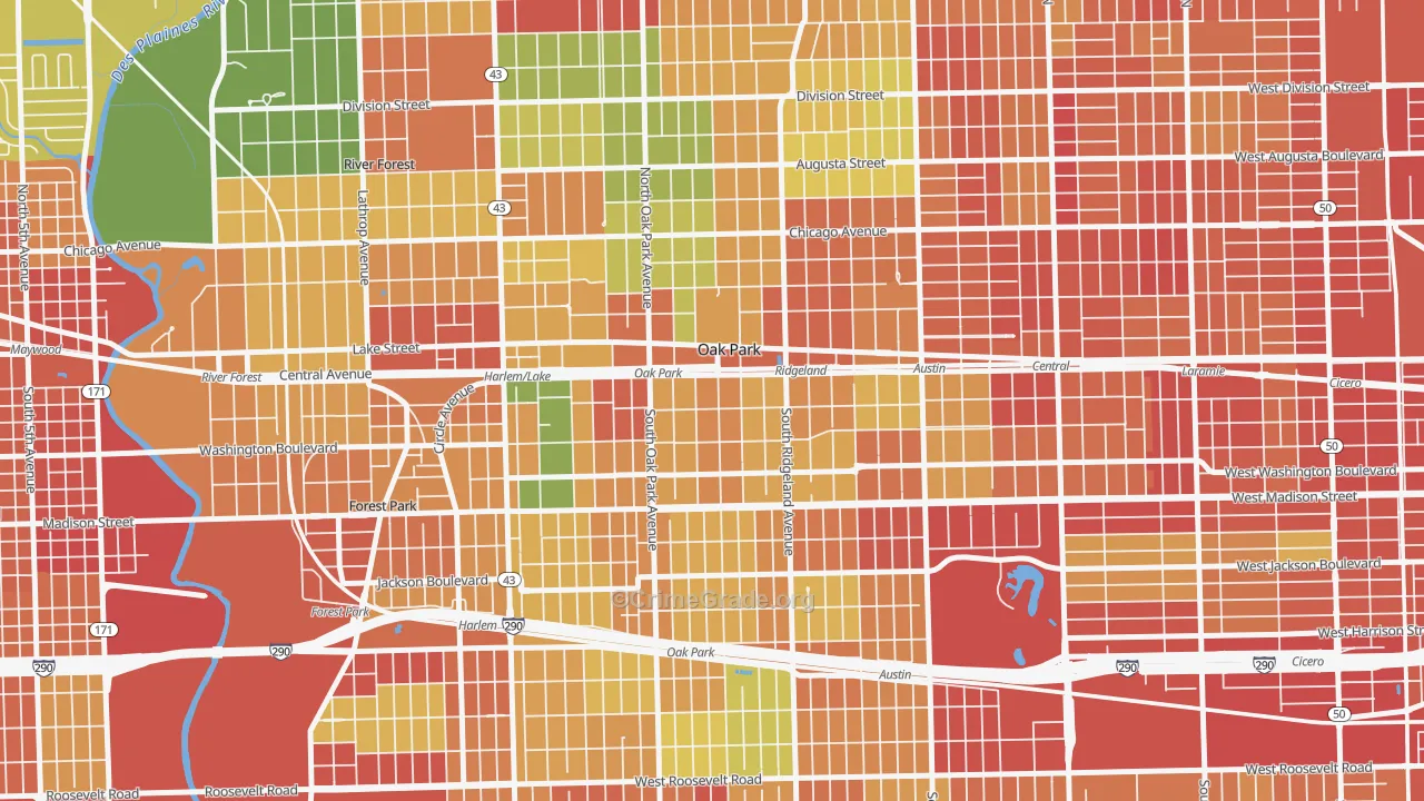 Oak Park, IL Map of Robbery Rates