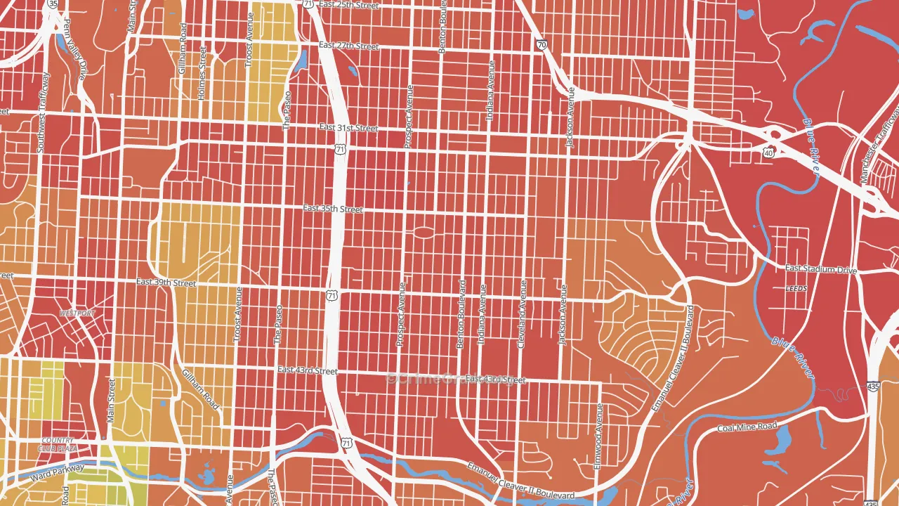 Oak Park Northwest, Kansas City, MO Map of Robbery Rates