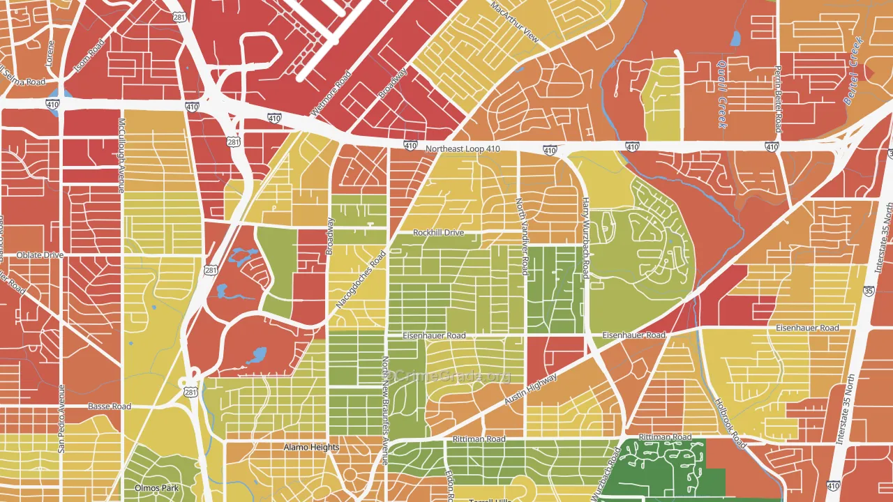 Oak Park-Northwood, San Antonio, TX Map of Robbery Rates