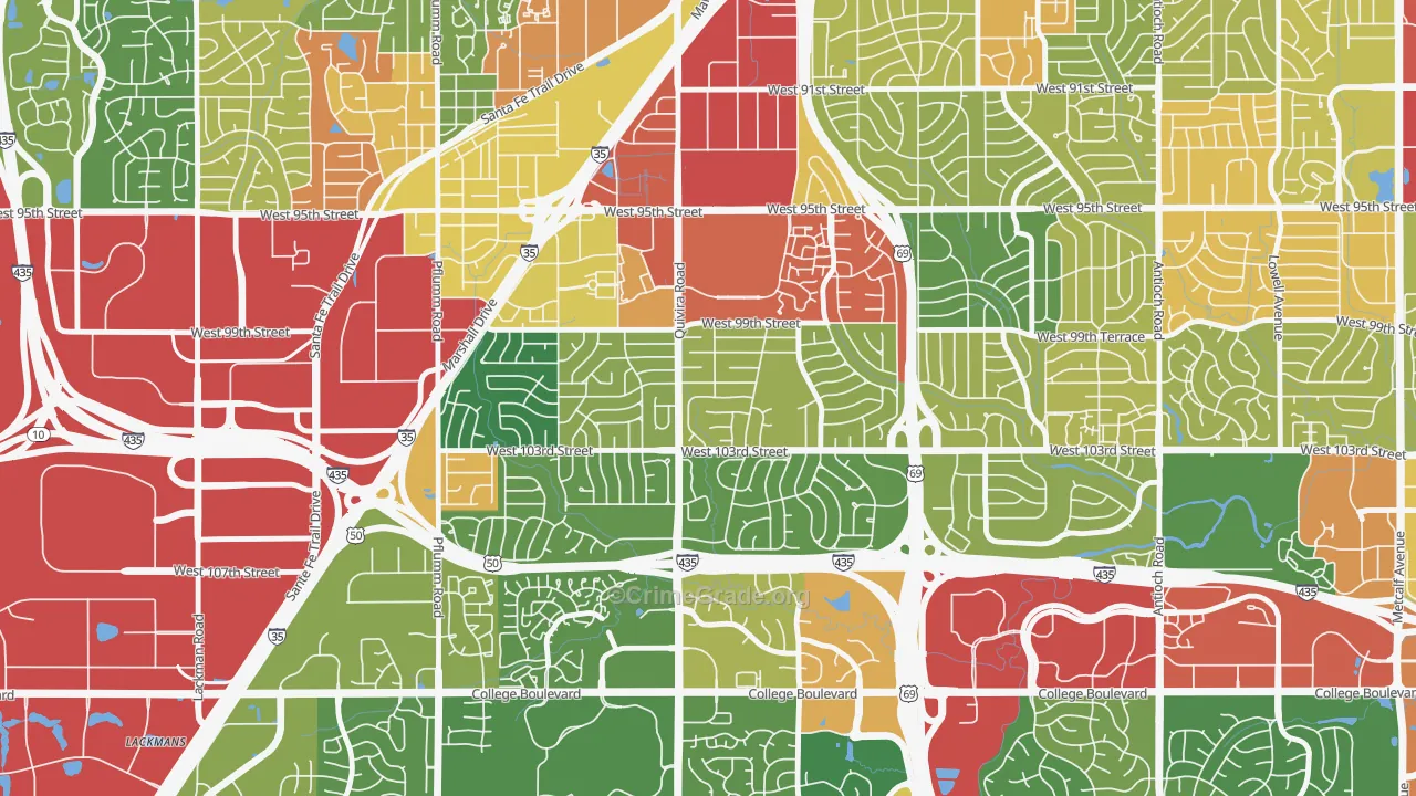 Oak Park, Overland Park, KS Map of Robbery Rates