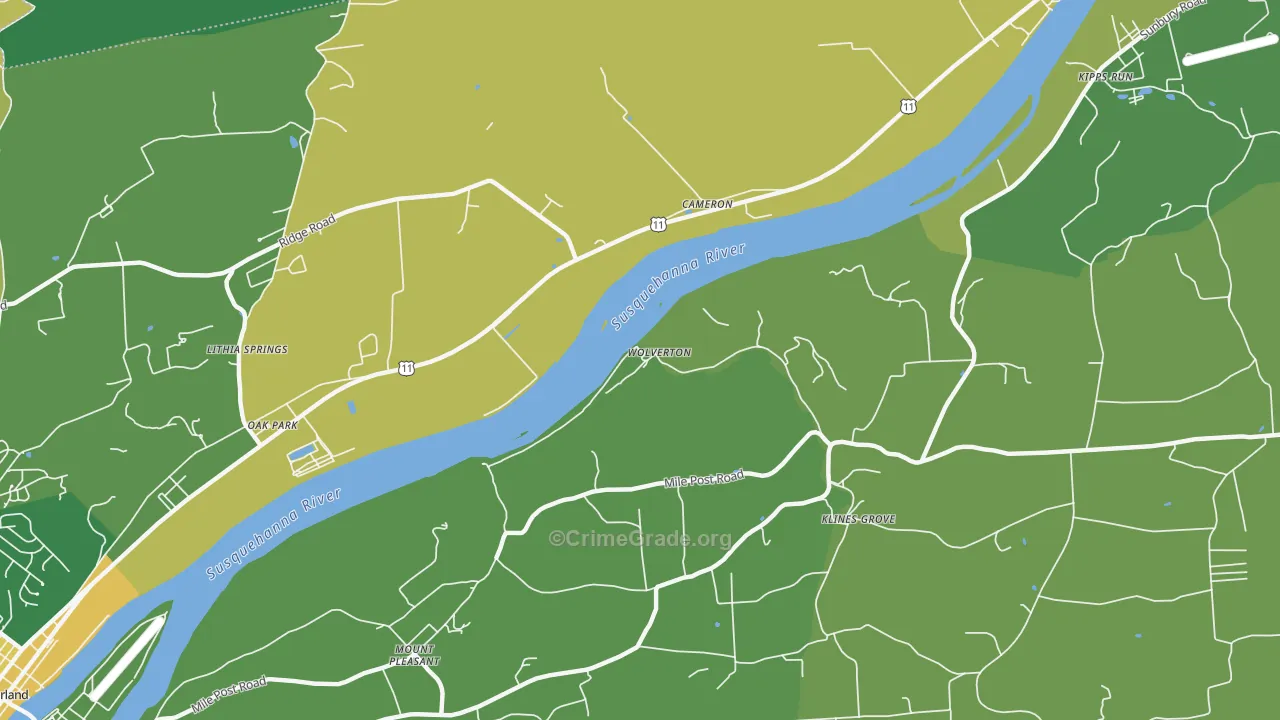 Oak Park, PA Map of Robbery Rates