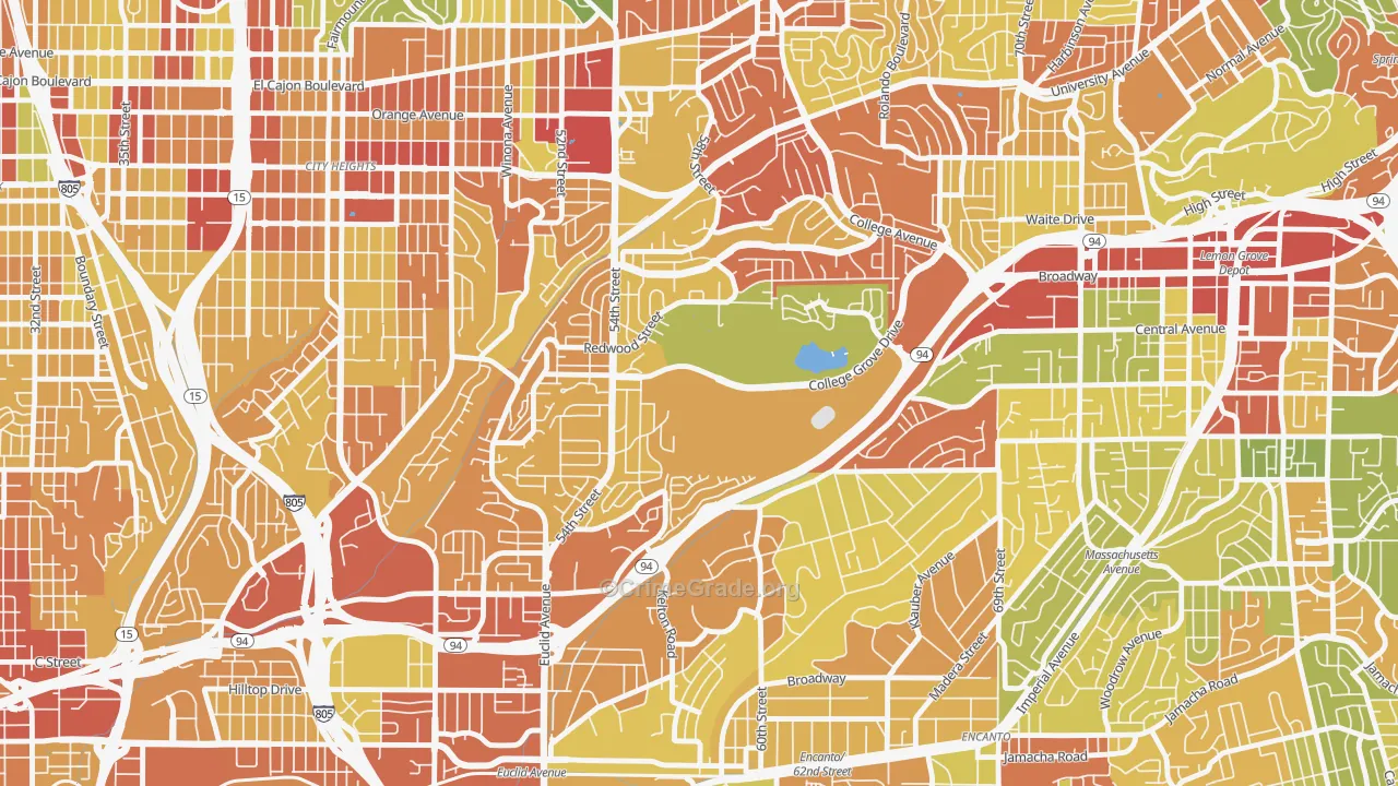 Oak Park, San Diego, CA Map of Robbery Rates