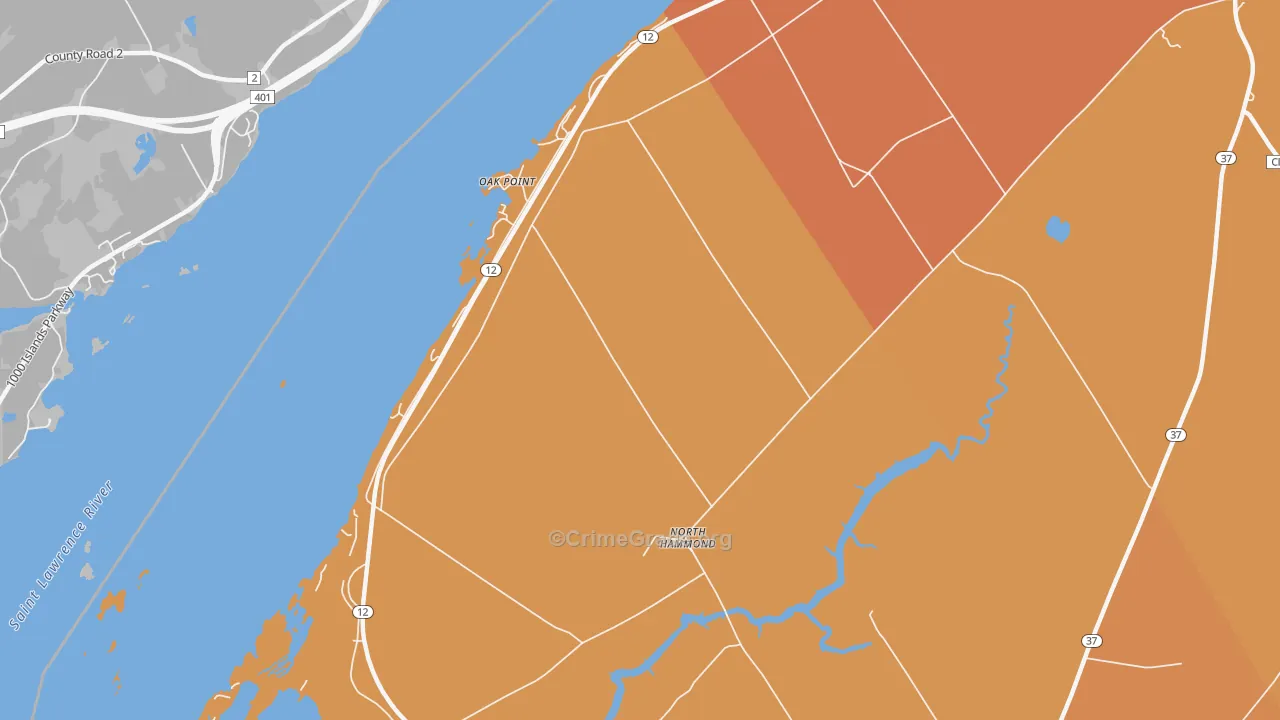 Oak Point, NY Map of Robbery Rates