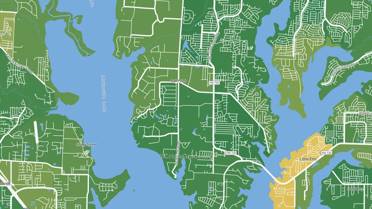 Oak Point, TX Map of Robbery Rates