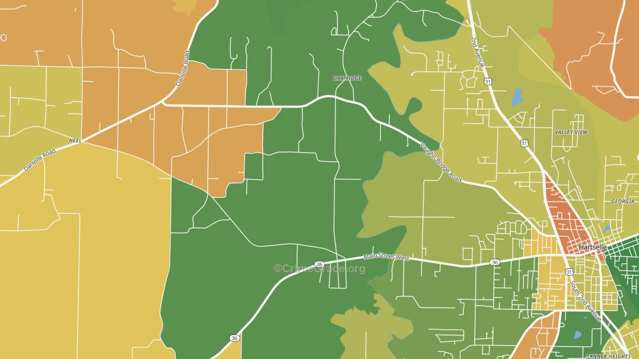 Oak Ridge, AL Map of Robbery Rates