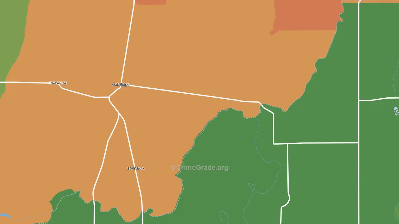 Oak Ridge, LA Map of Robbery Rates