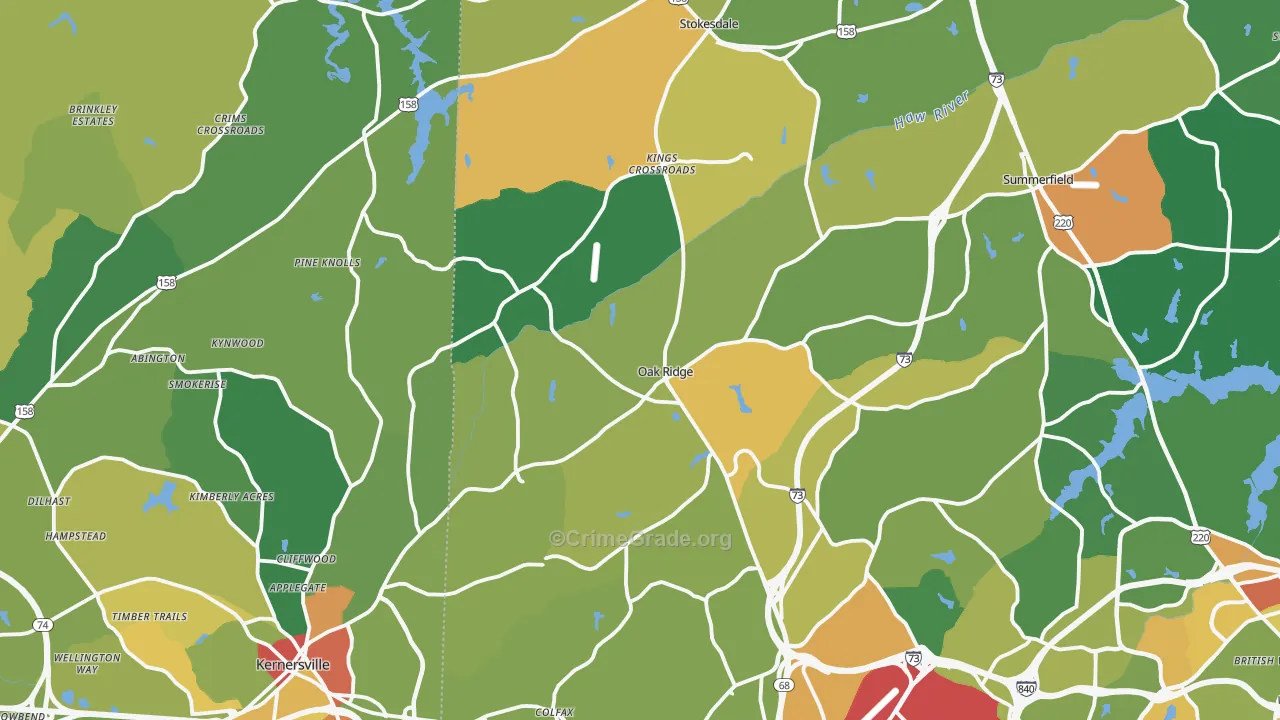 Oak Ridge, NC Map of Robbery Rates
