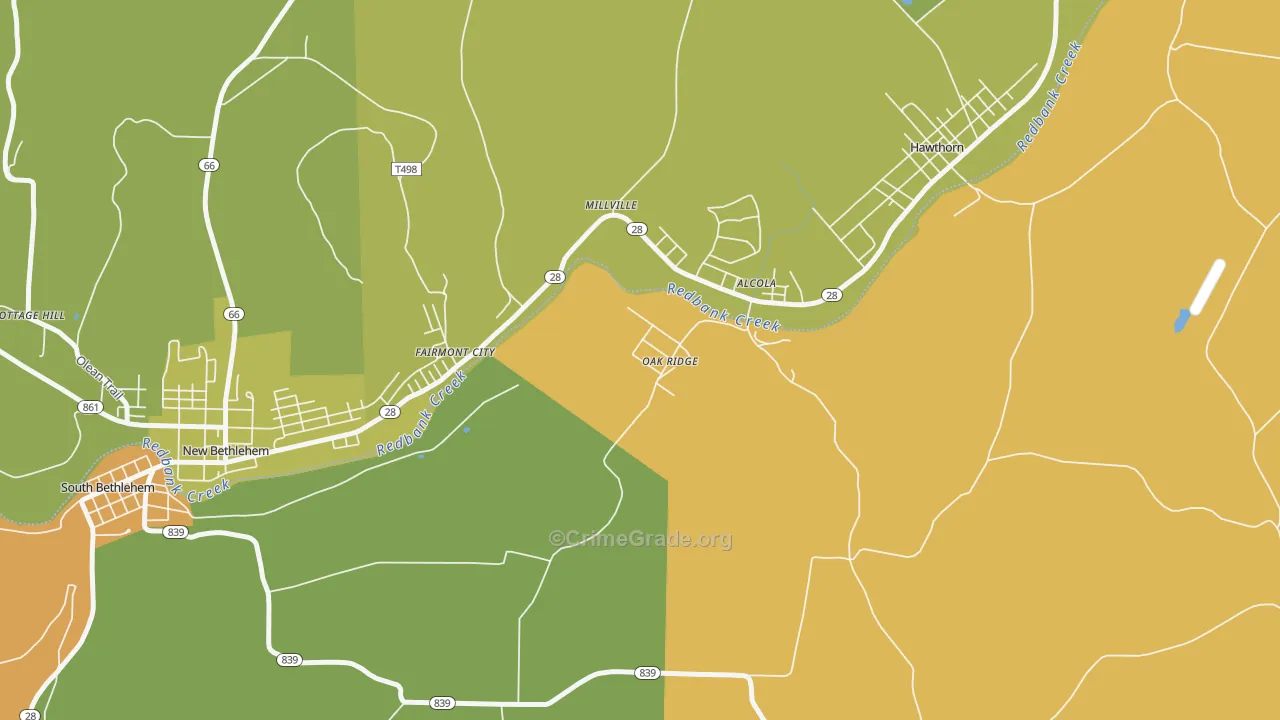 Oak Ridge, PA Map of Robbery Rates