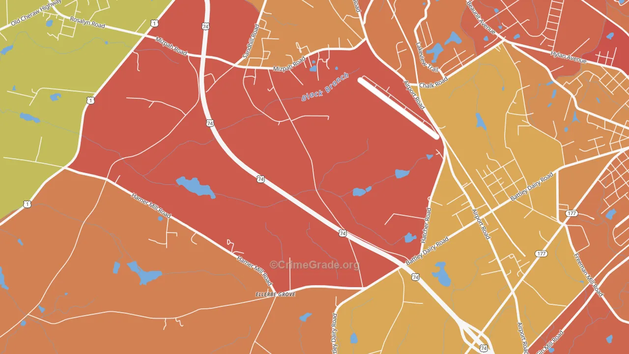 Oak Ridge Park, NC Map of Robbery Rates