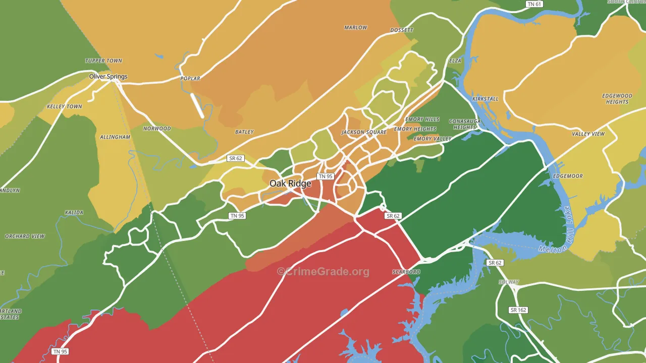 Oak Ridge, TN Map of Robbery Rates