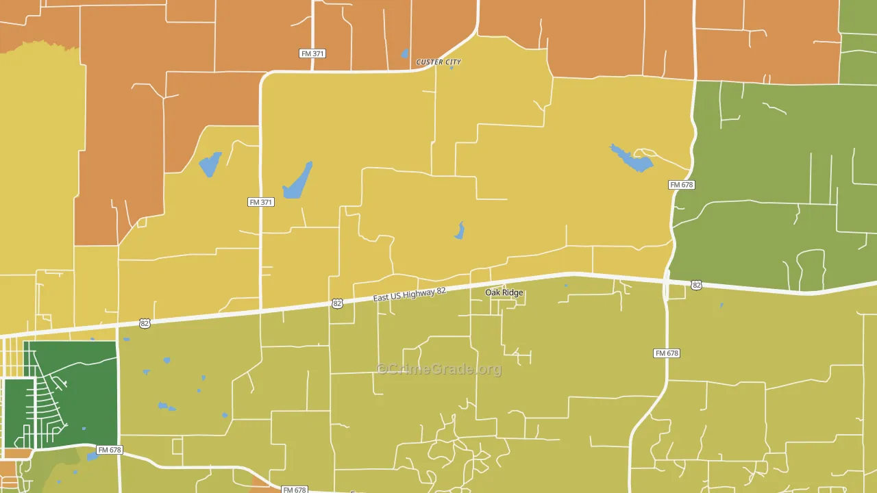 Oak Ridge, TX Map of Robbery Rates