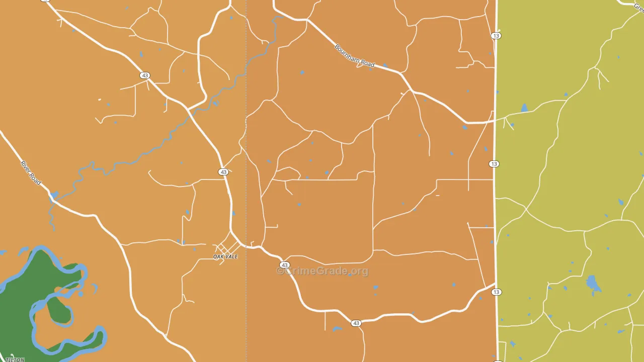 Oak Vale, MS Map of Robbery Rates