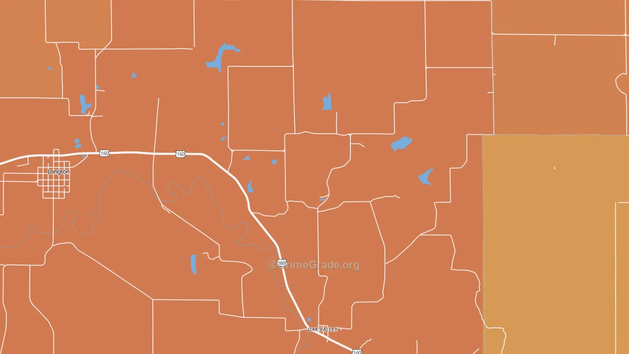 Oak Valley, KS Map of Robbery Rates