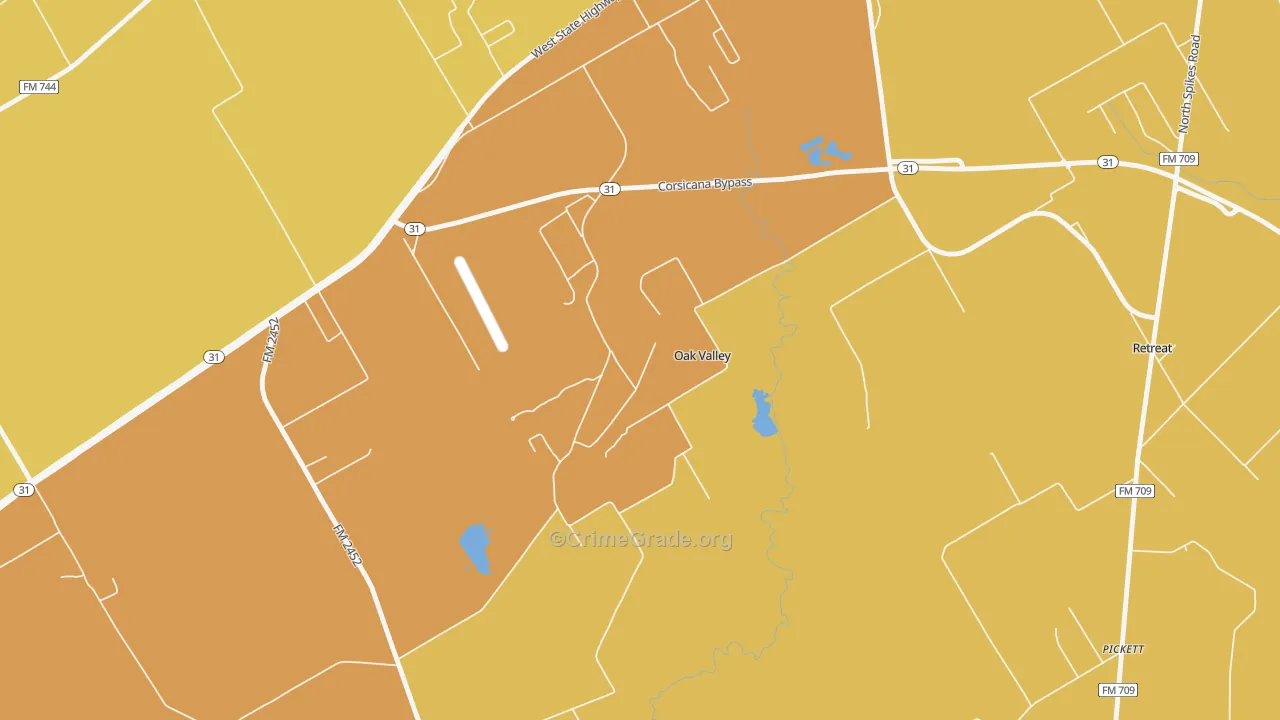 Oak Valley, TX Map of Robbery Rates