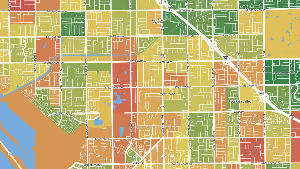 Oak View, Huntington Beach, CA Map of Robbery Rates