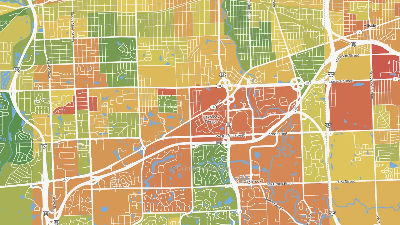 Oakbrook Terrace, IL Map of Robbery Rates