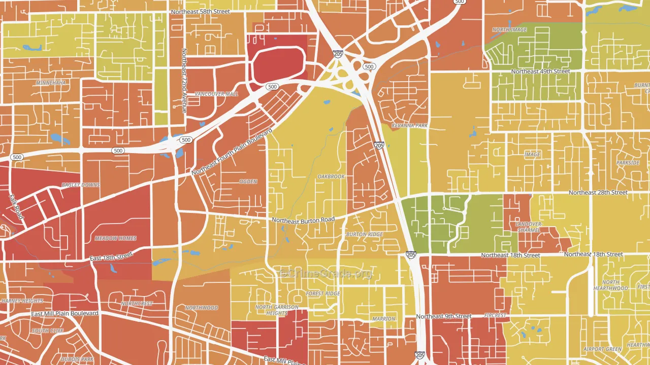 Oakbrook, Vancouver, WA Map of Robbery Rates