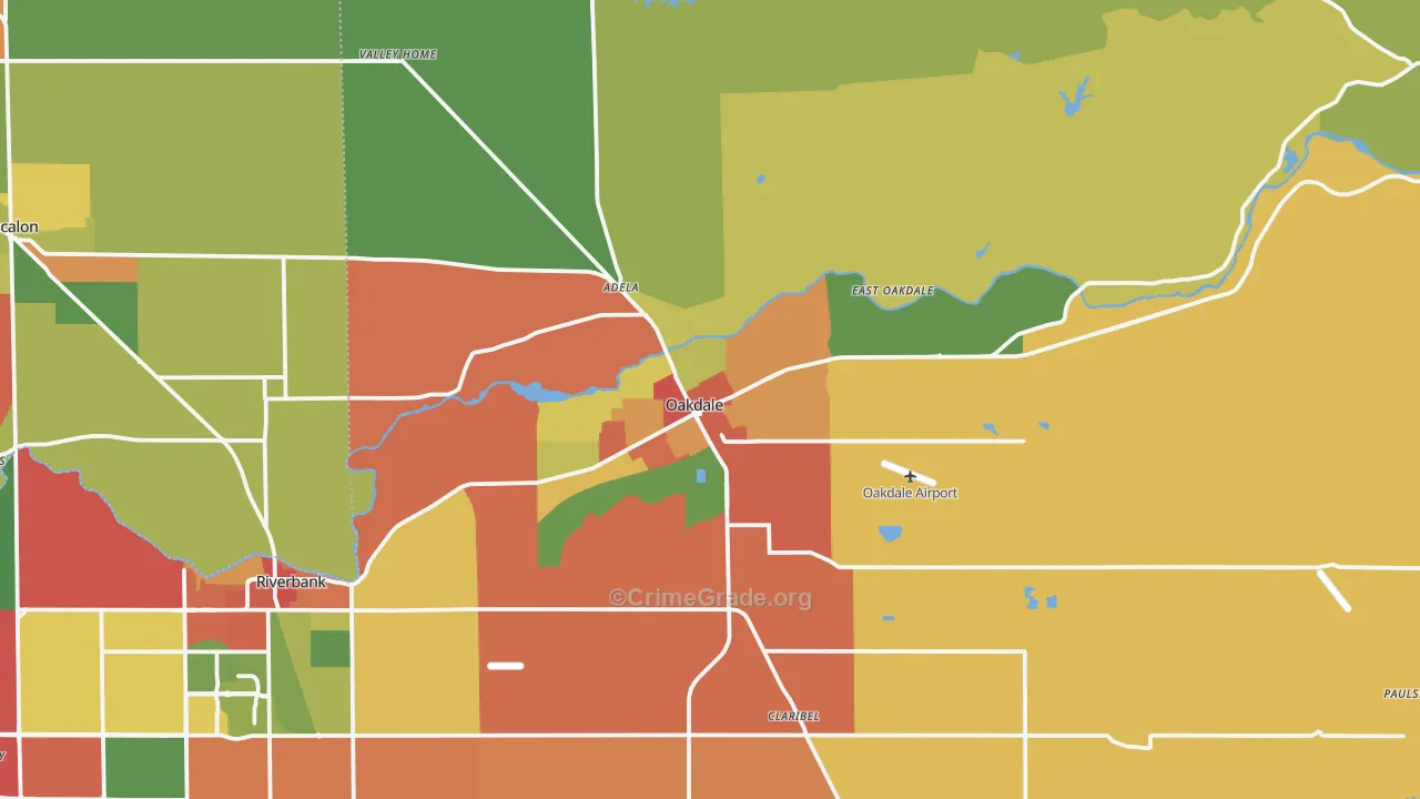 Oakdale, CA Map of Robbery Rates