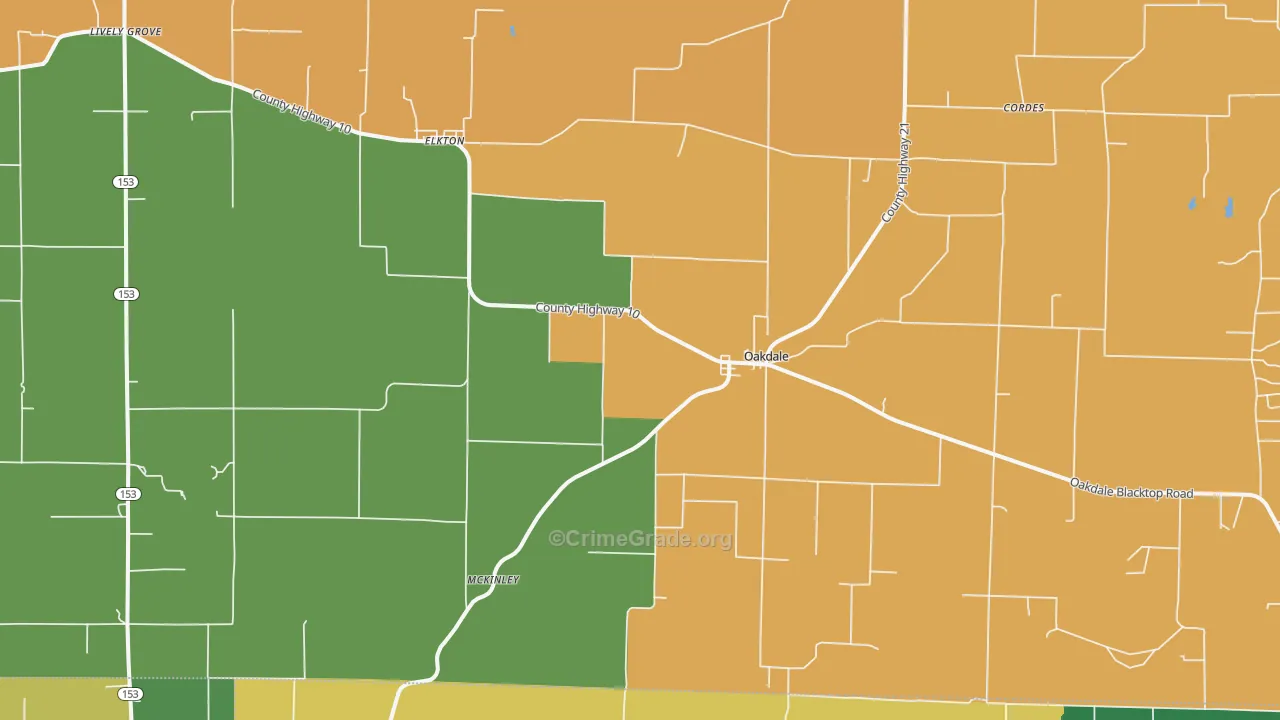 Oakdale, IL Map of Robbery Rates