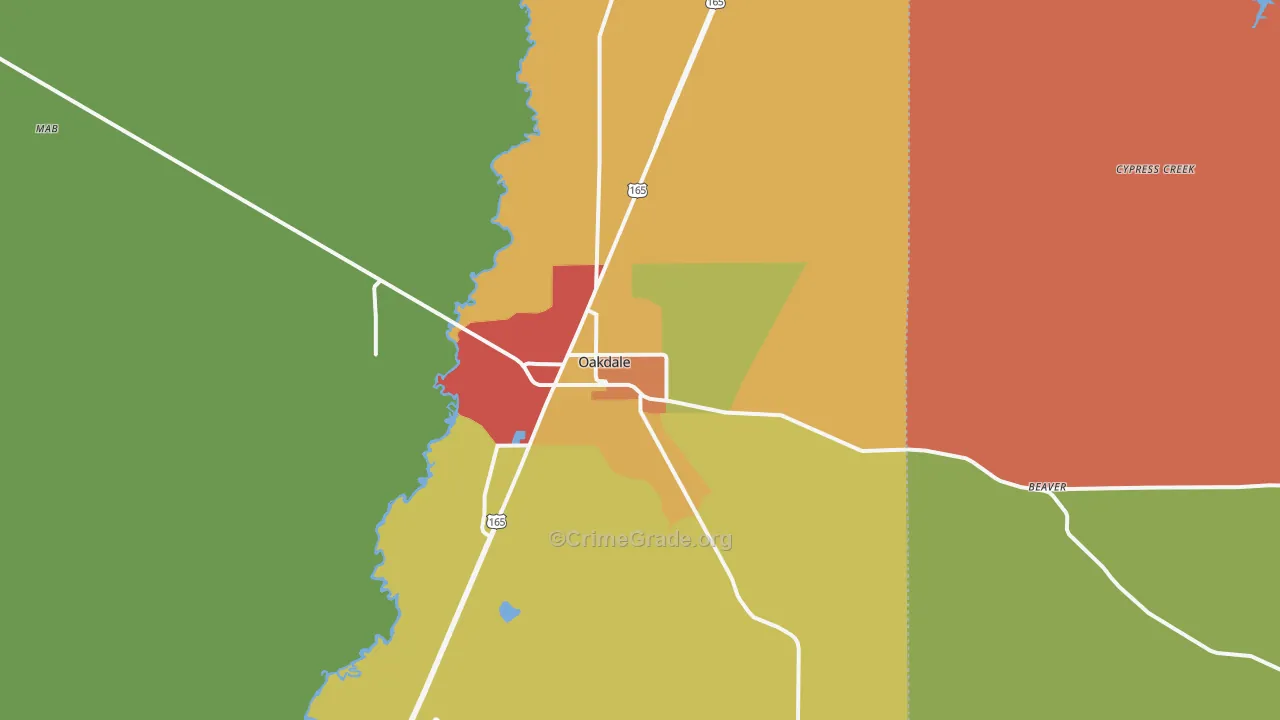 Oakdale, LA Map of Robbery Rates