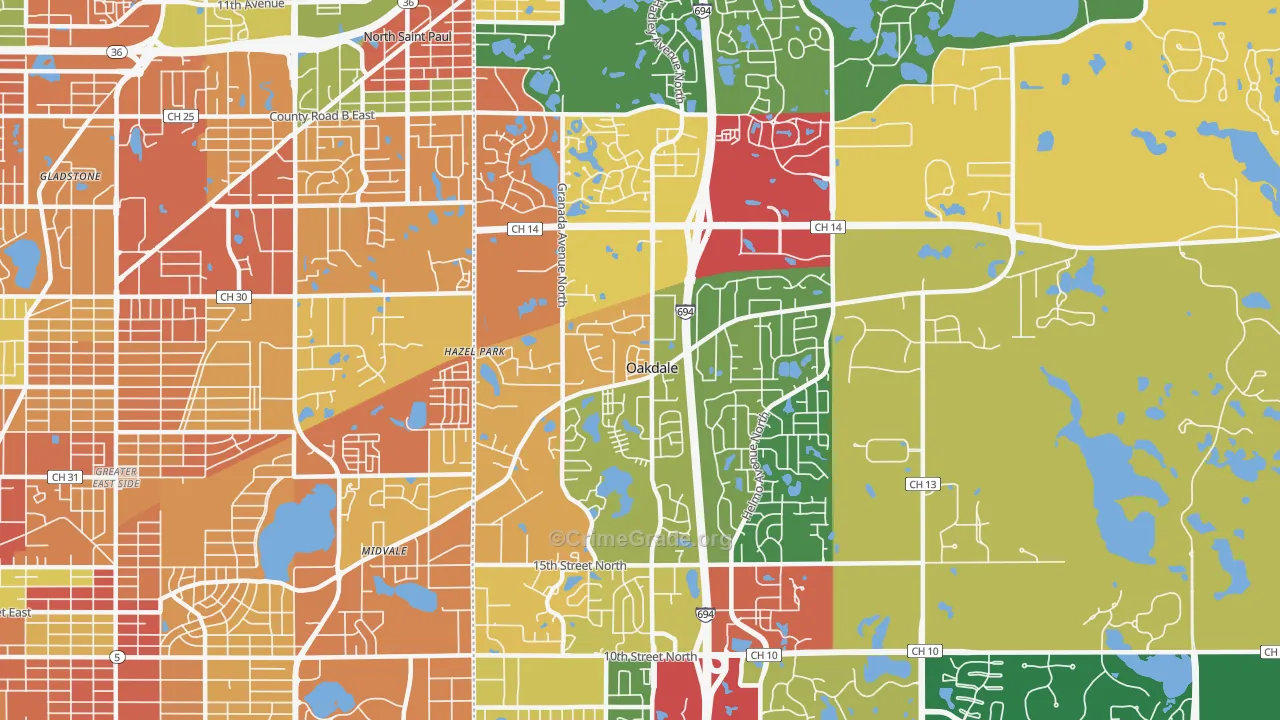 Oakdale, MN Map of Robbery Rates