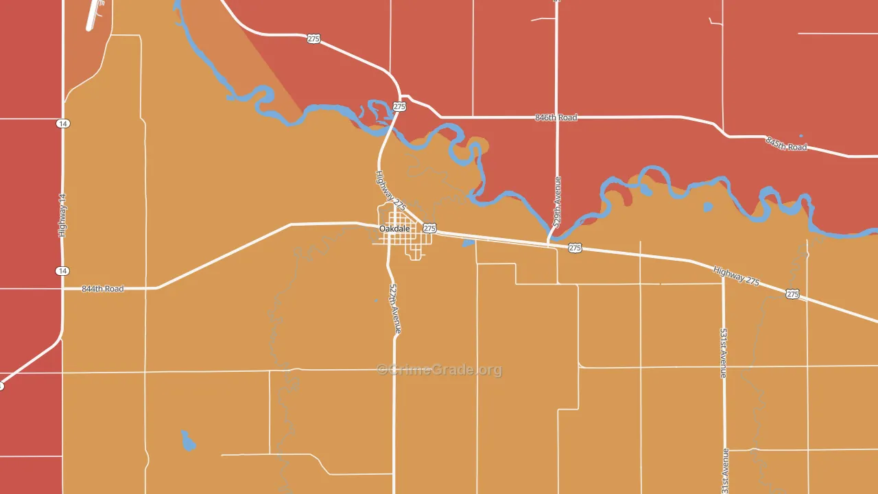 Oakdale, NE Map of Robbery Rates