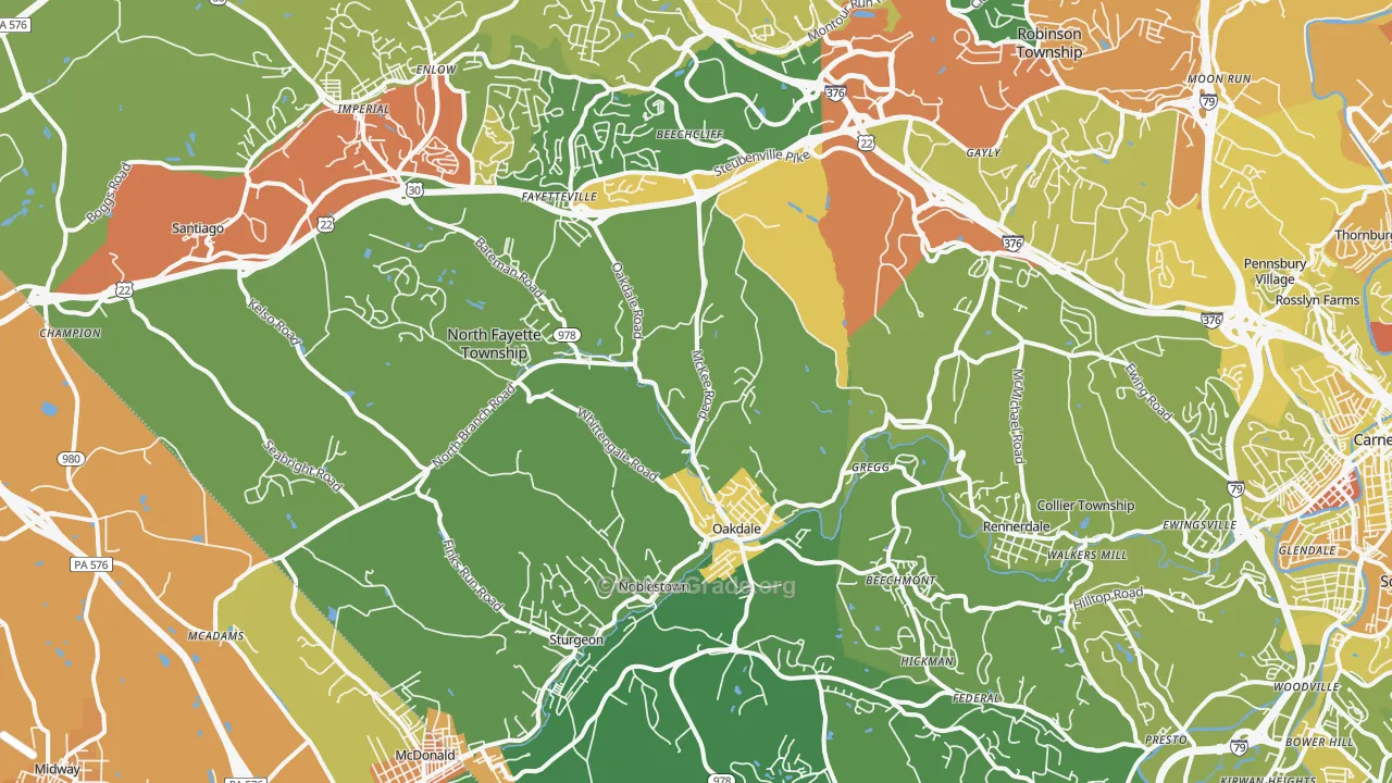 Oakdale, PA Map of Robbery Rates