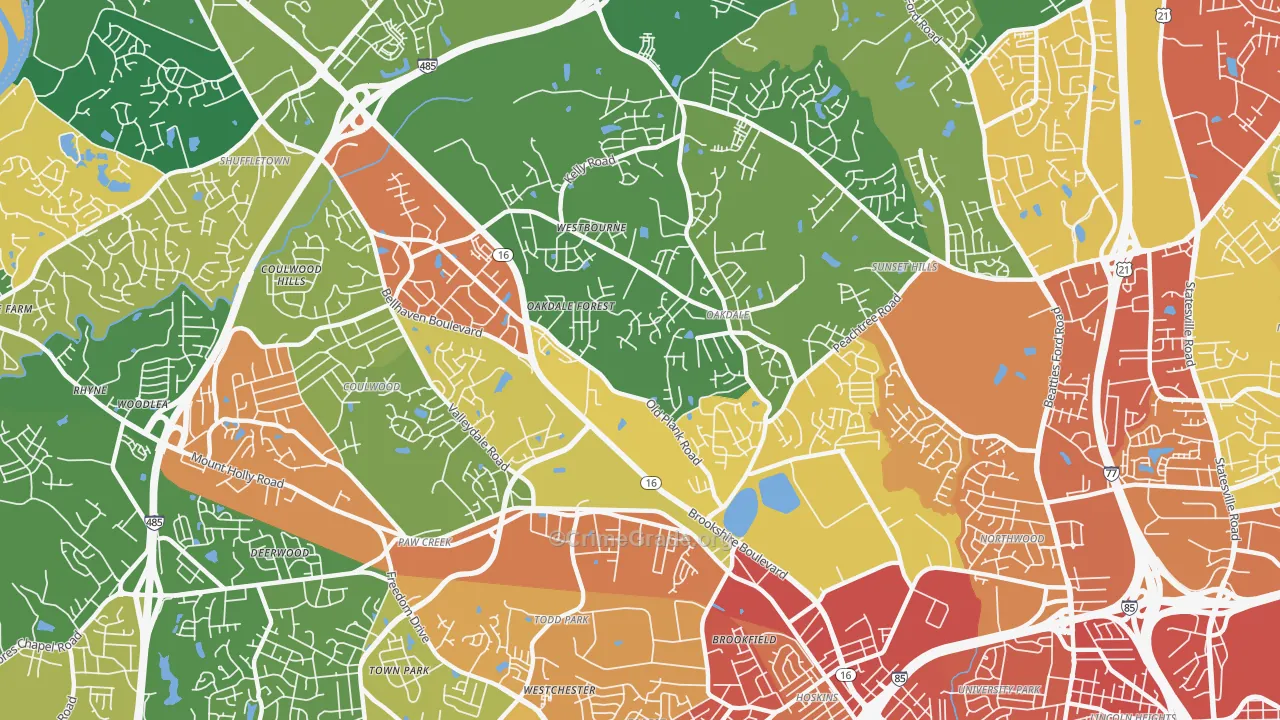 Oakdale South, Charlotte, NC Map of Robbery Rates