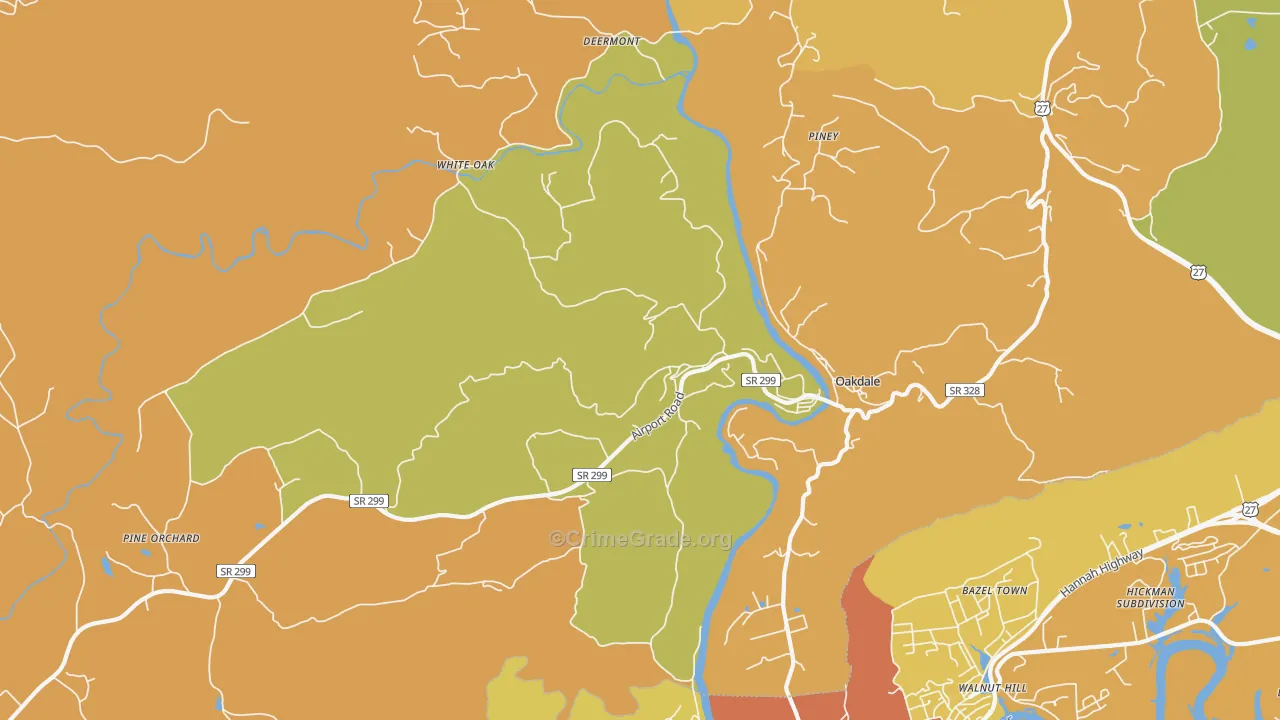 Oakdale, TN Map of Robbery Rates