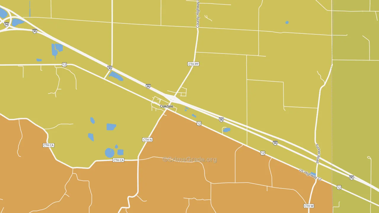 Oakdale, WI Map of Robbery Rates