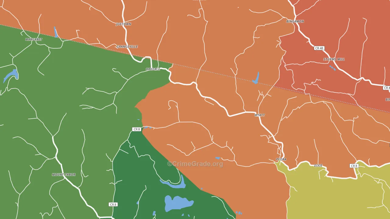Oakdale, WV Map of Robbery Rates