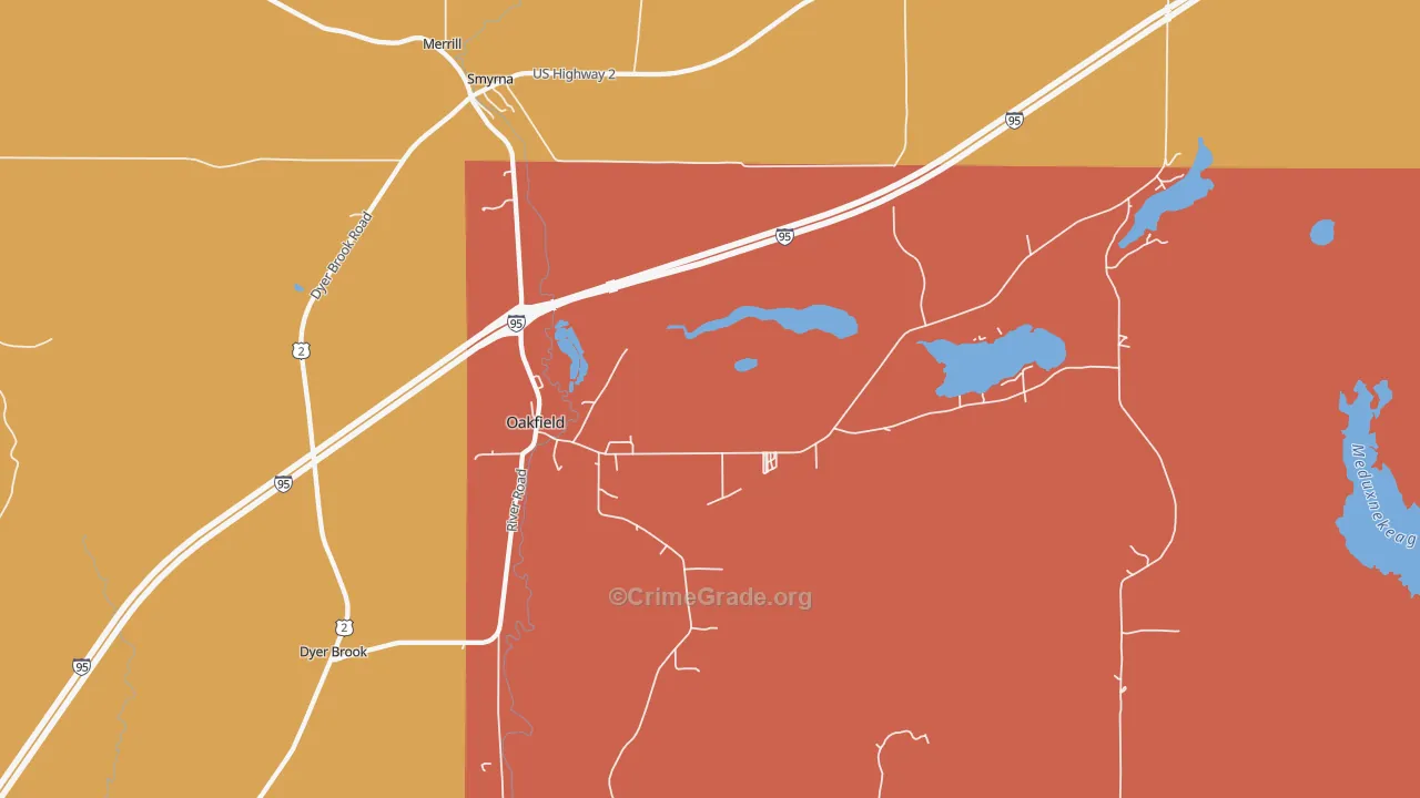 Oakfield, ME Map of Robbery Rates