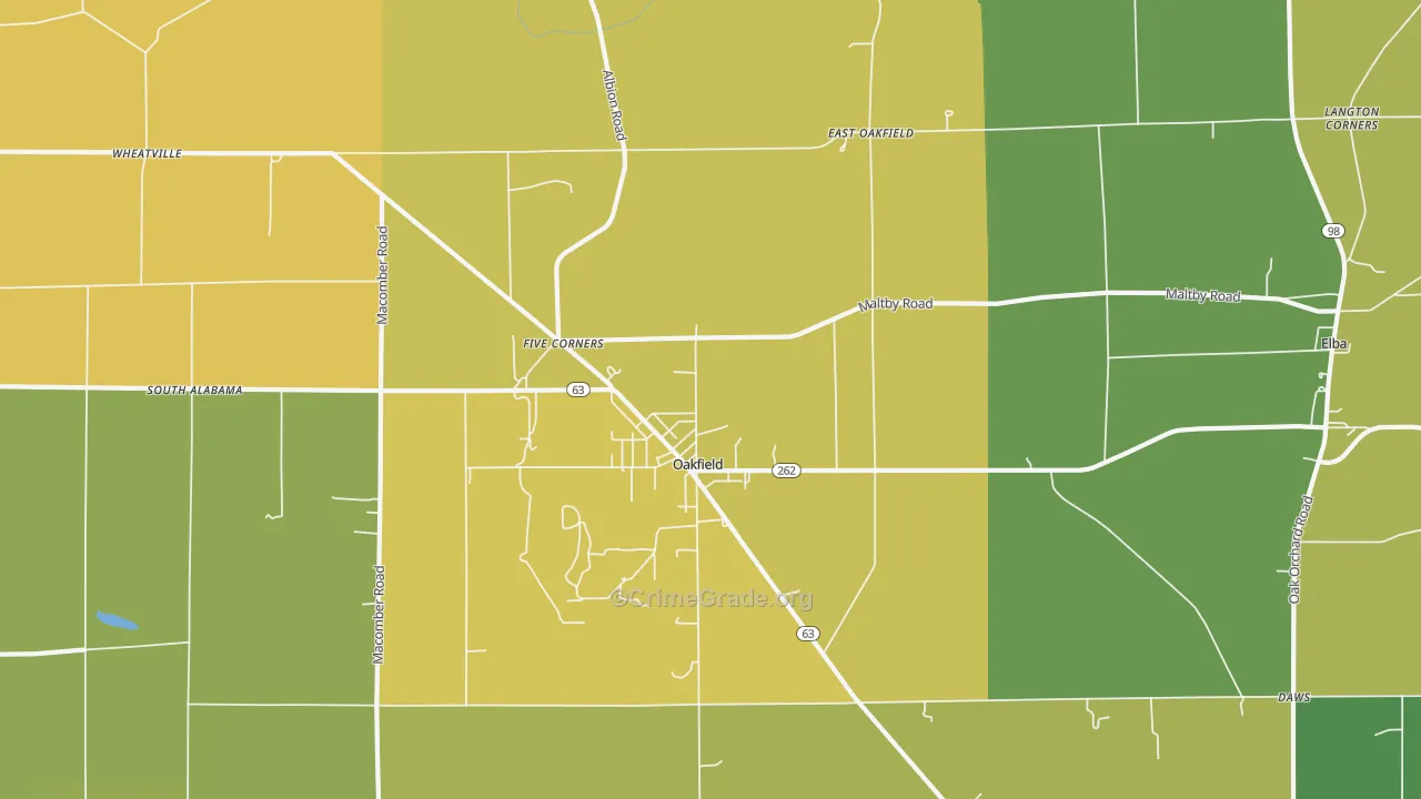 Oakfield, NY Map of Robbery Rates