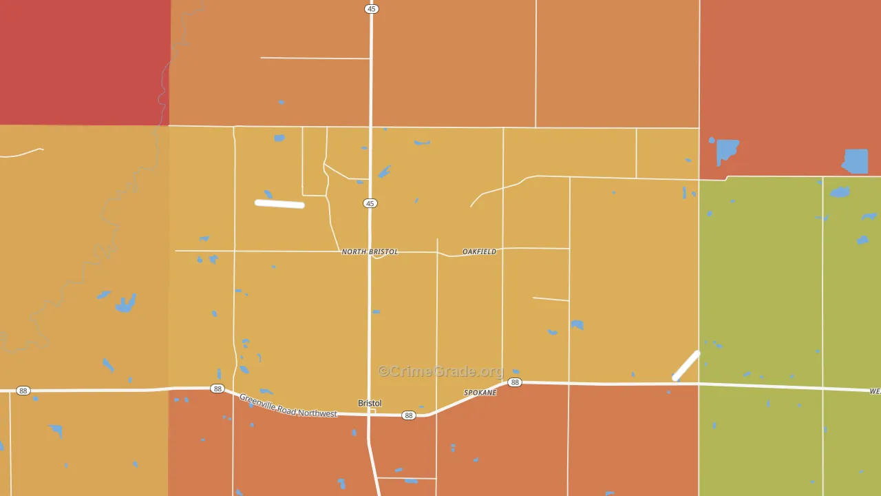 Oakfield, OH Map of Robbery Rates