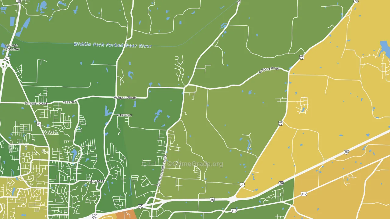 Oakfield, TN Map of Robbery Rates