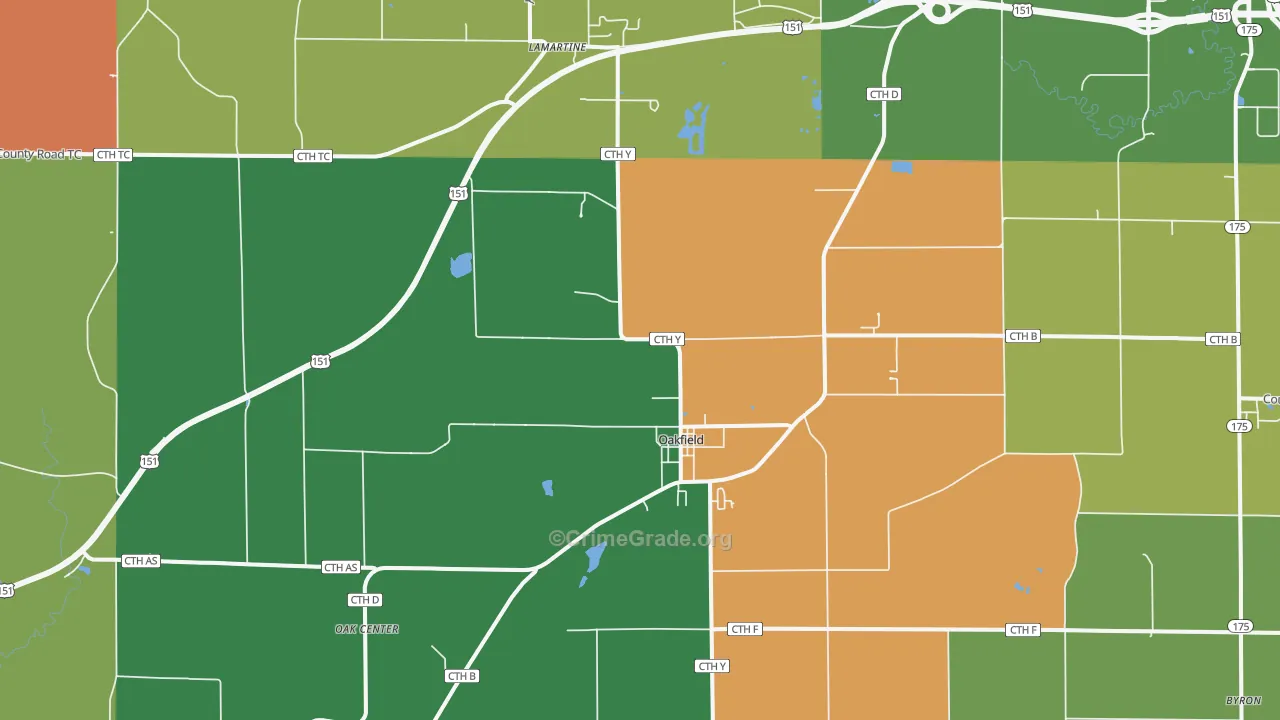 Oakfield, WI Map of Robbery Rates