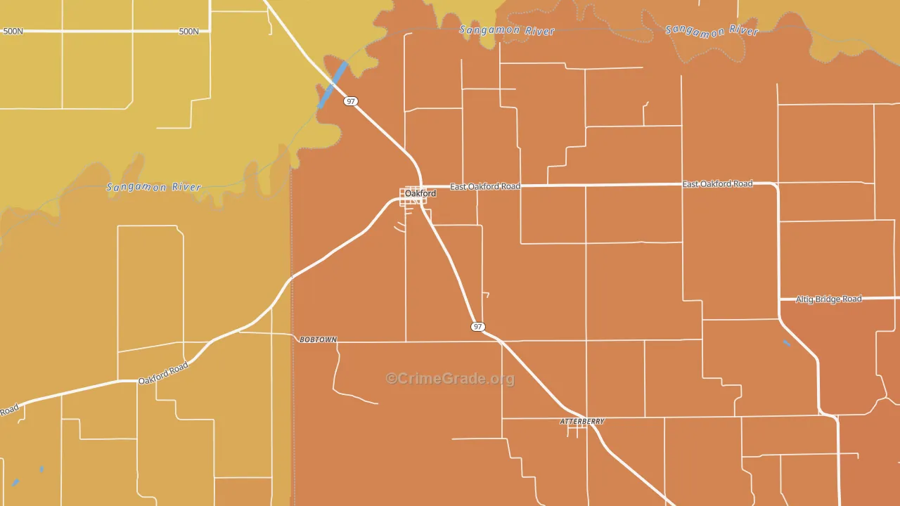 Oakford, IL Map of Robbery Rates
