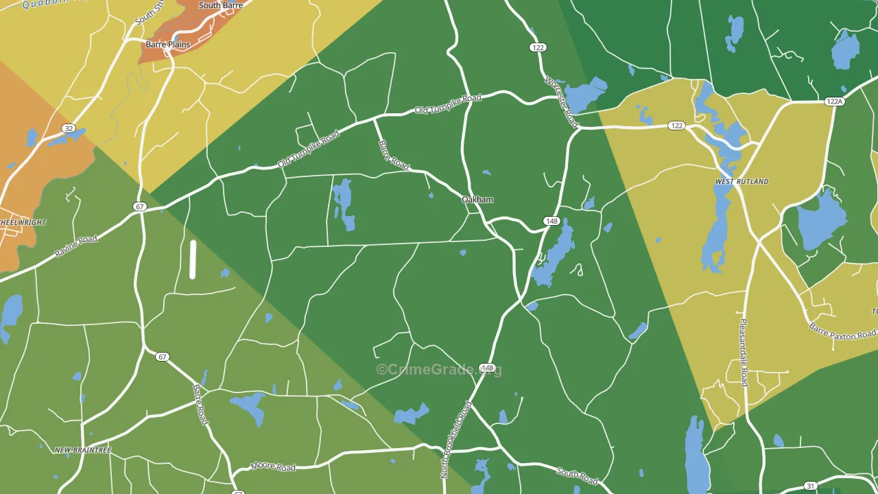 Oakham, MA Map of Robbery Rates