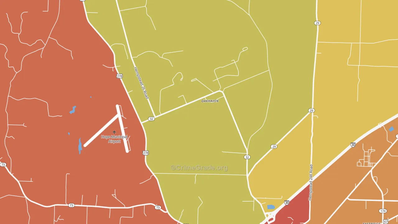 Oakhaven, AR Map of Robbery Rates