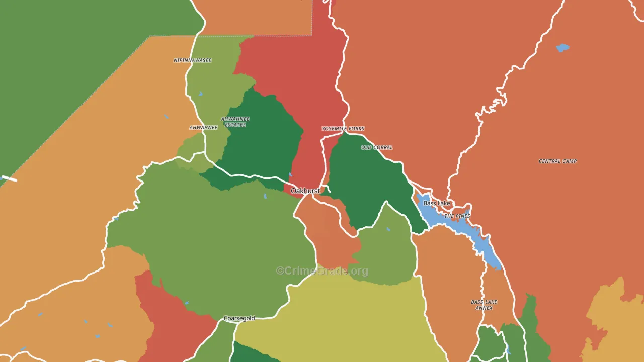 Oakhurst, CA Map of Robbery Rates