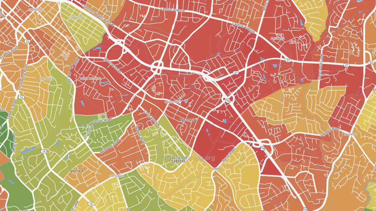 Oakhurst, Charlotte, NC Map of Robbery Rates