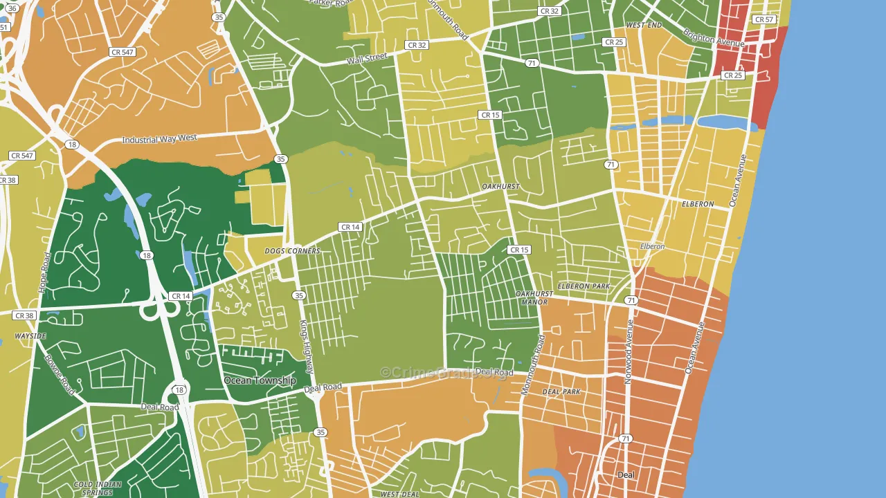 Oakhurst, NJ Map of Robbery Rates