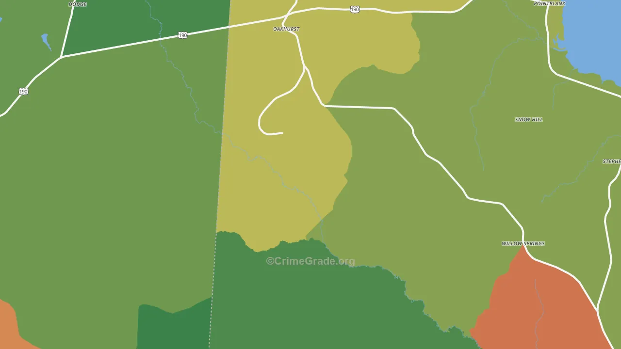 Oakhurst, TX Map of Robbery Rates