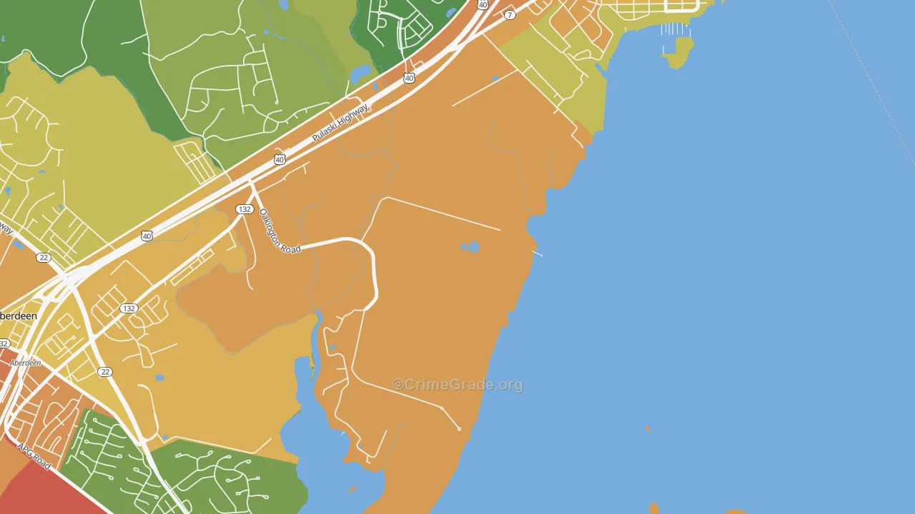 Oakington, MD Map of Robbery Rates