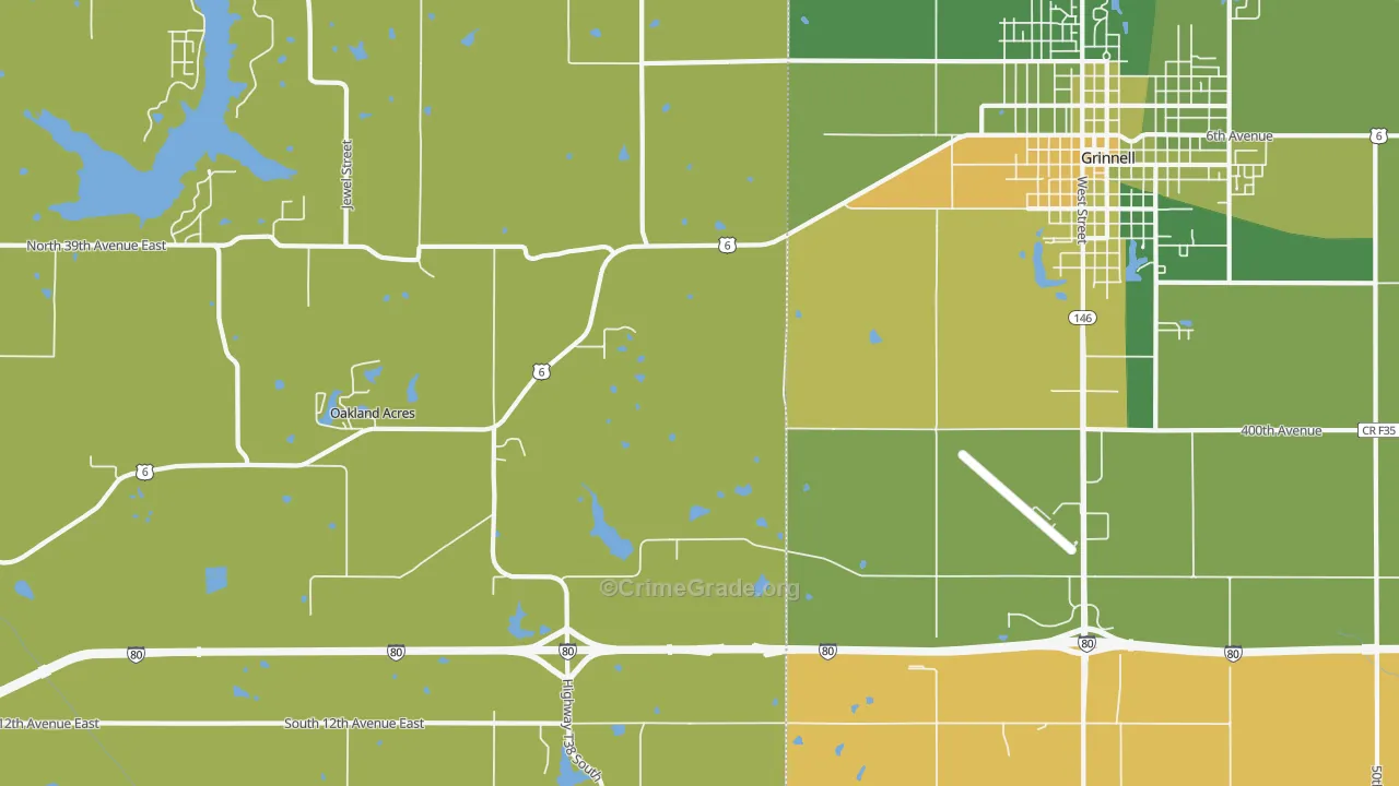 Oakland Acres, IA Map of Robbery Rates