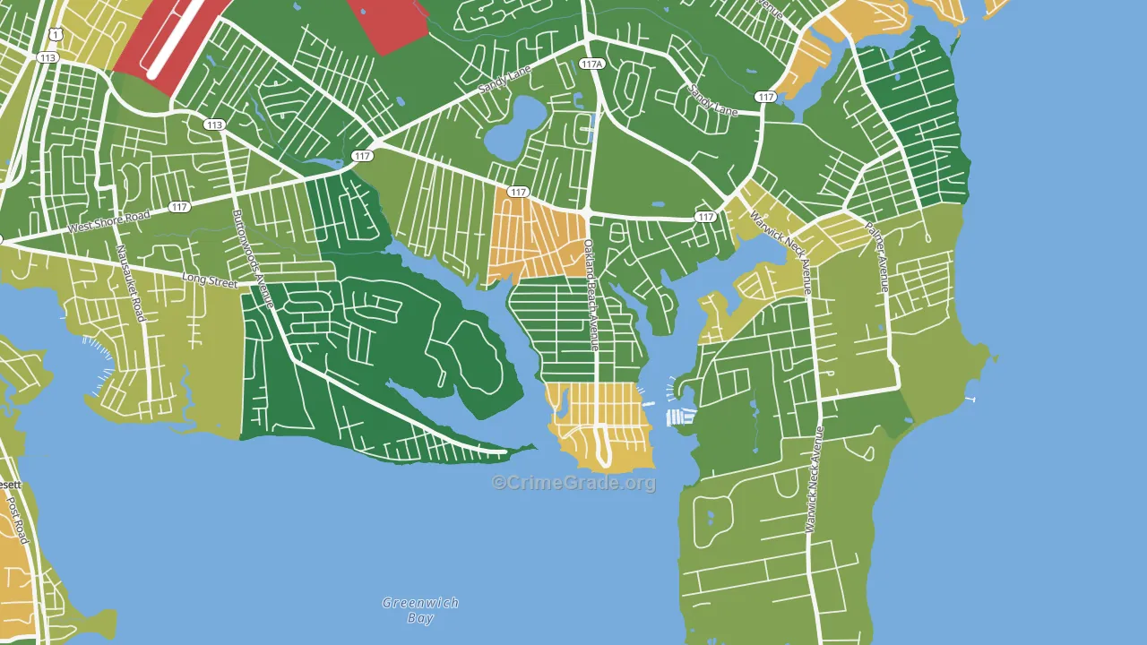 Oakland Beach, Warwick, RI Map of Robbery Rates