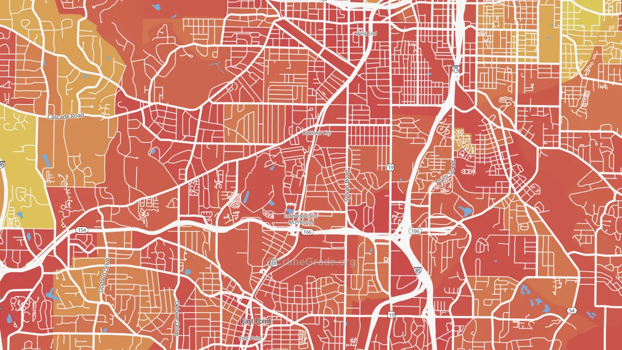 Oakland City, Atlanta, GA Map of Robbery Rates